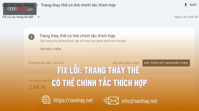 sửa lỗi trang thay thế có thẻ chính tắc thích hợp trong Google Search Console